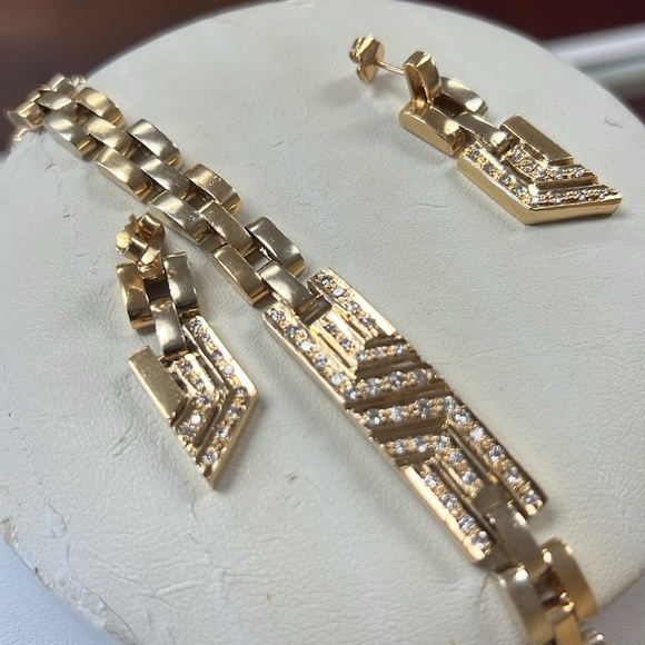 18KNecklace Bracelet and Earrings Diamonds Set - Picture 2 of 4